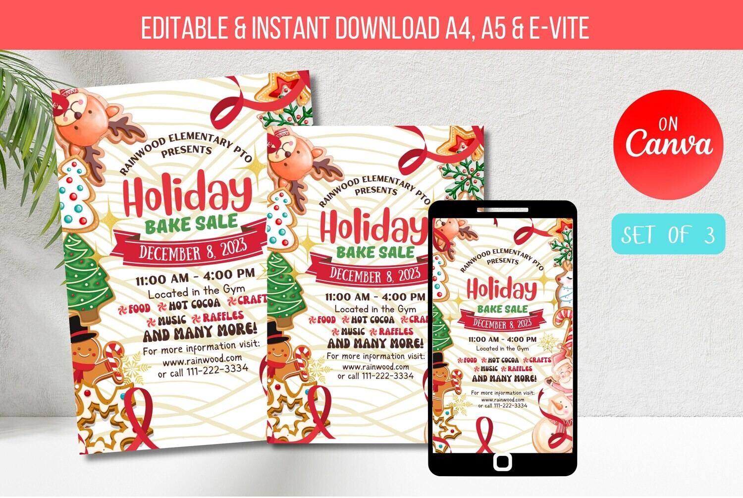 EDITABLE Holiday Bake Sale Flyer Template, Printable Bake Sale Flyer Invitation, School Sales Event Digital Template Instant Download