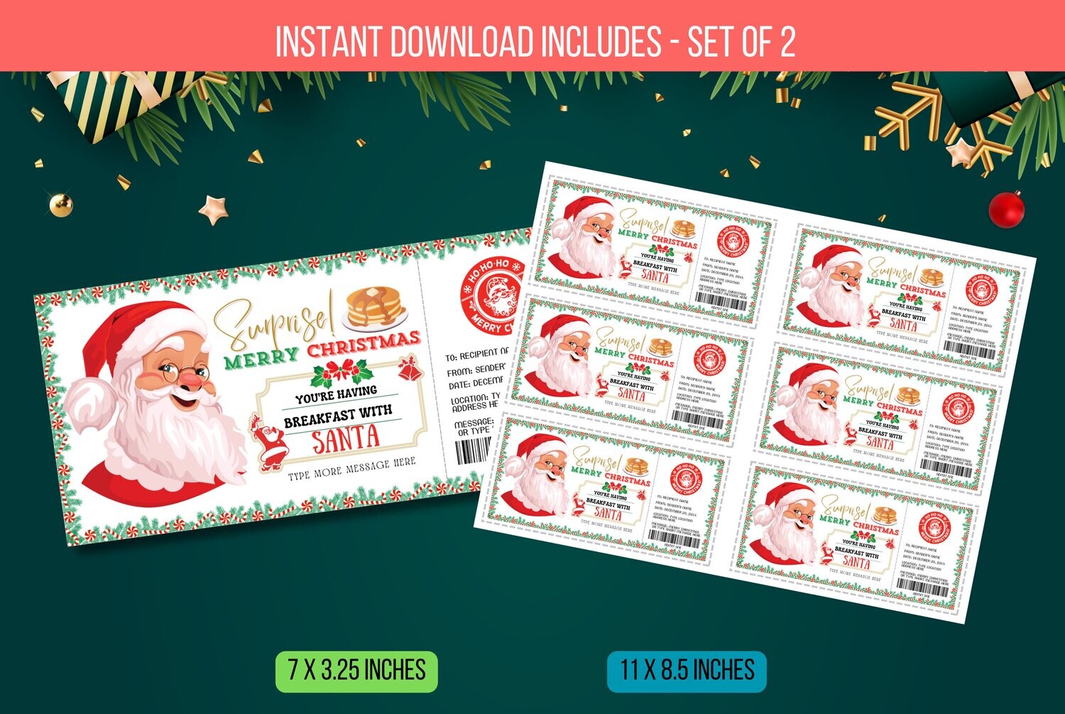 EDITABLE Breakfast with Santa Template Flyer, Breakfast Ticket, Pancake with Santa, Santa Breakfast Ticket Digital Template Instant Download