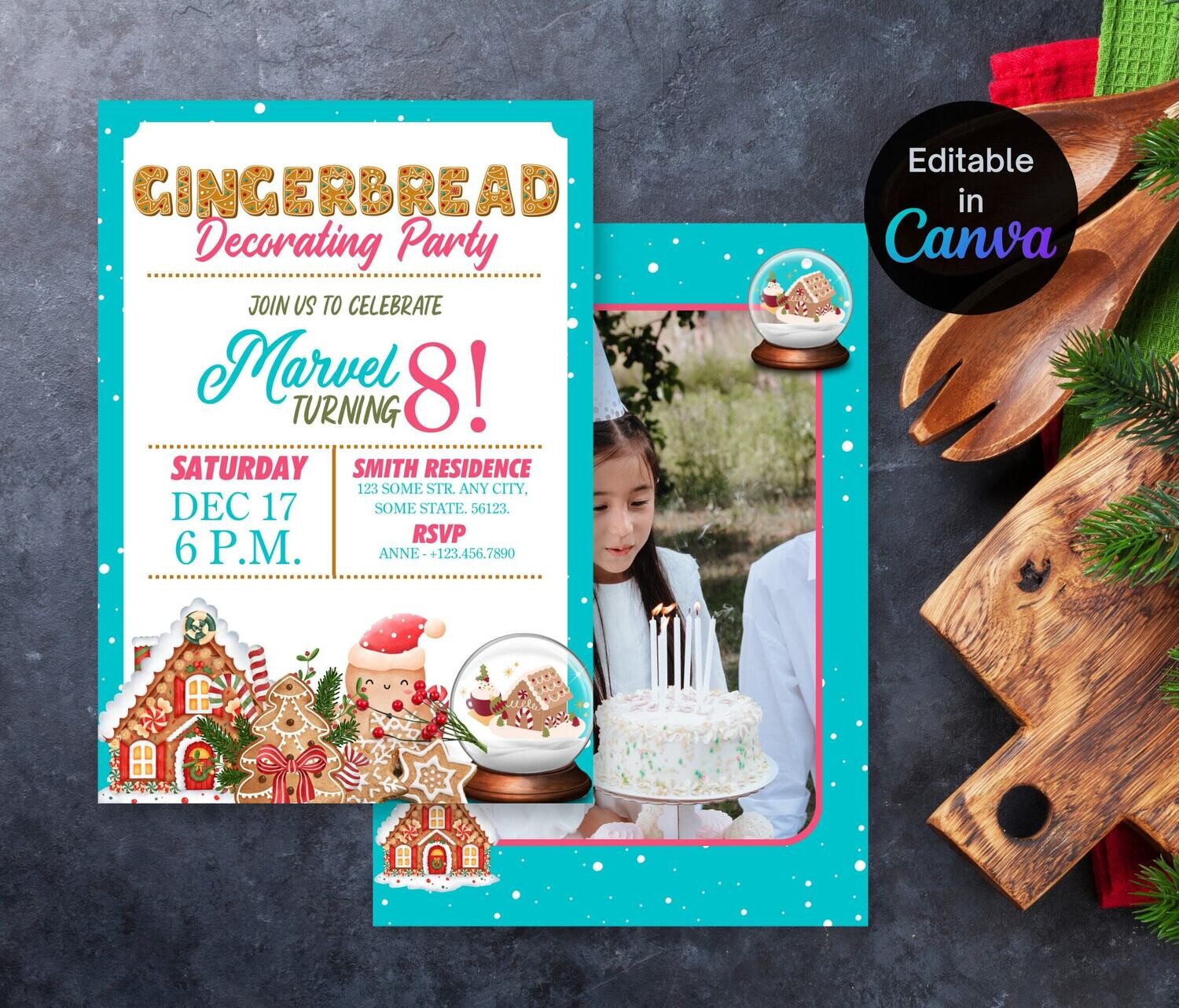 Christmas Gingerbread Decorating Party Invitation, Christmas Party Invitation Template, Minimal Holiday Baking Printable Invitation