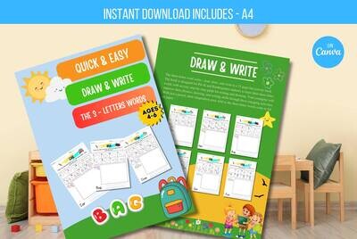 Step By Step Draw and Write Three Letter Word, how to draw, preschool-Kindergarten Phonics, Worksheets and Activities, Kids Download PDF