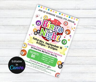 Bingo Night Flyer, Bingo Night Form Flyer, Bingo Night Flyer Fundraiser Community Event Invitation, Church Printable Digital Invitation