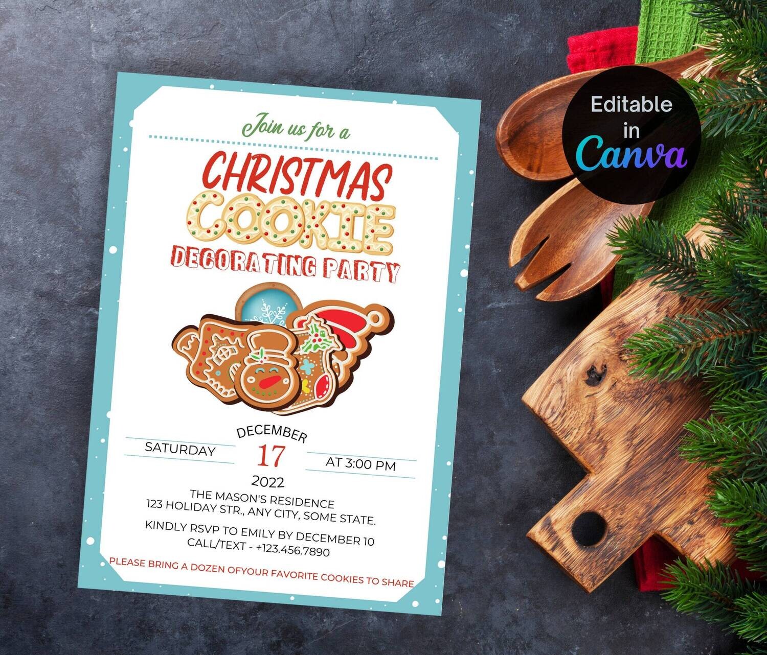 Christmas Cookie Decorating Party Invitation, Christmas Party Invitation Template, Minimal Holiday Baking Printable Invitation