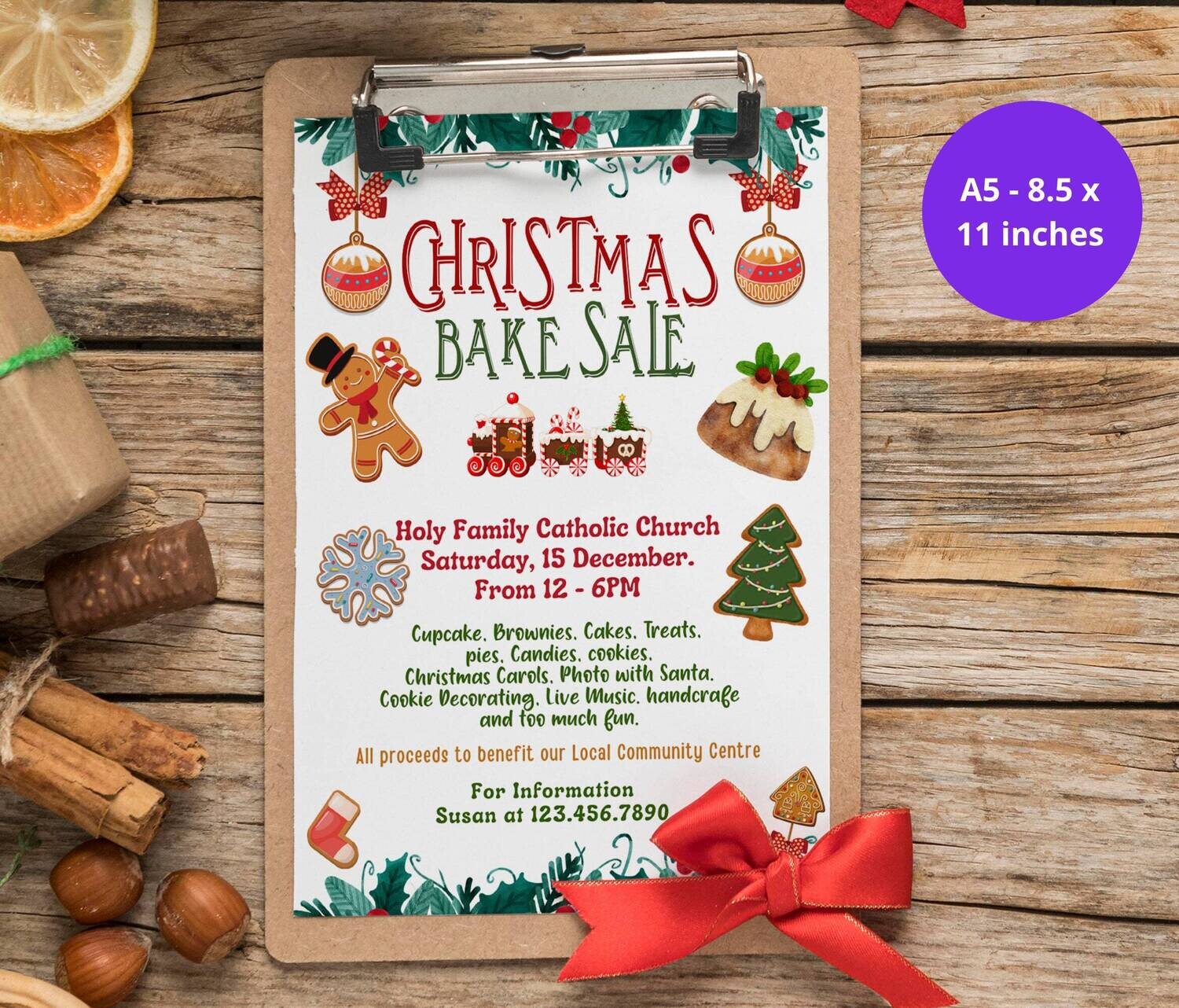 EDITABLE Holiday Bake Sale Flyer, Christmas Bake Sale Flyer, Christmas Cookie Sale, Printable PTA PTO, School Family Fundraiser Event,
