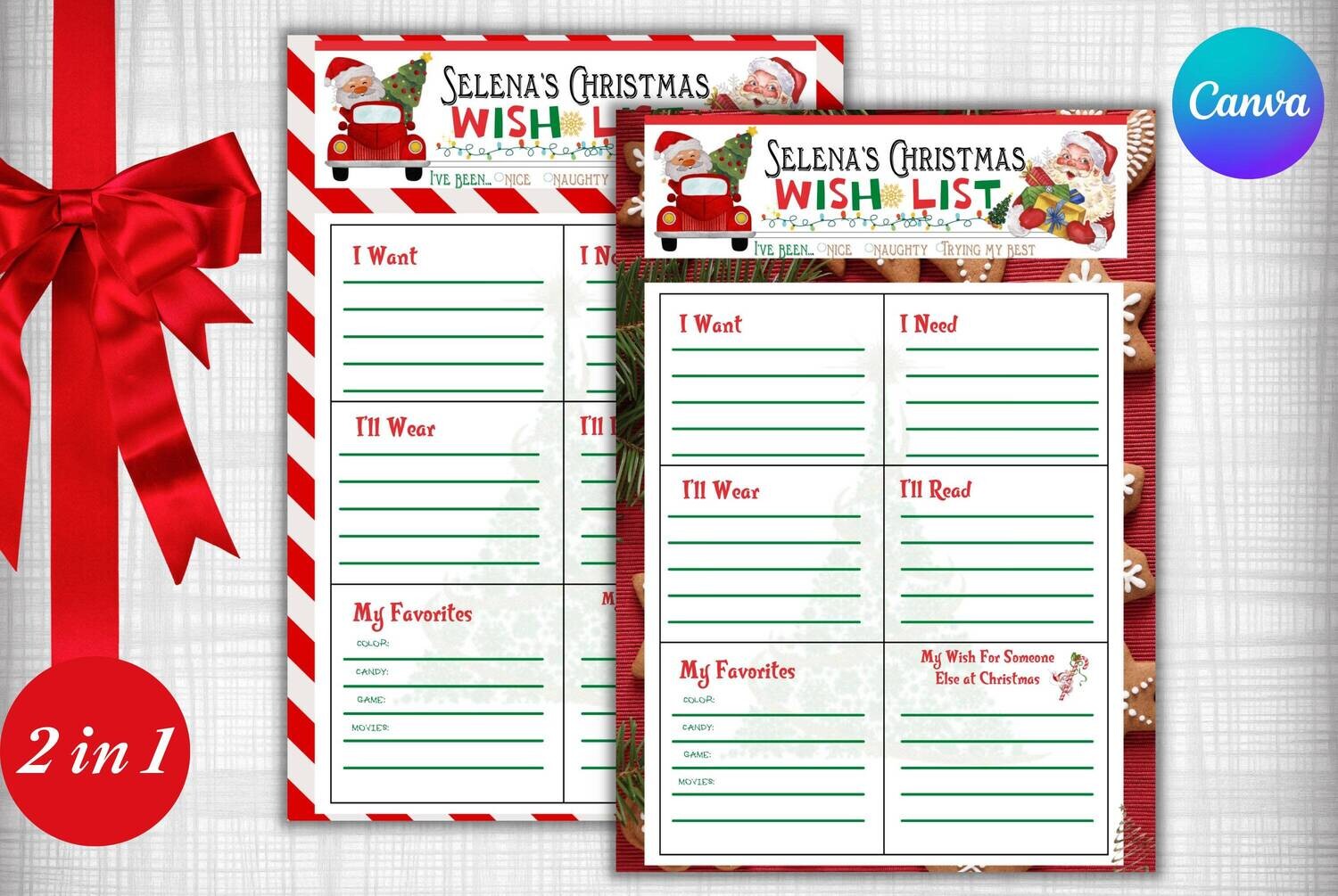 Christmas Wish List For Kids Editable Template, Personalized Holiday Wishlist Printable, Christmas Traditions Santa Activity Template canva