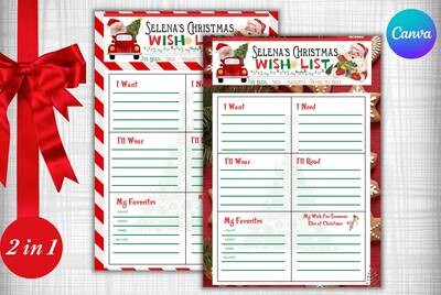 Christmas Wish List For Kids Editable Template, Personalized Holiday Wishlist Printable, Christmas Traditions Santa Activity Template canva