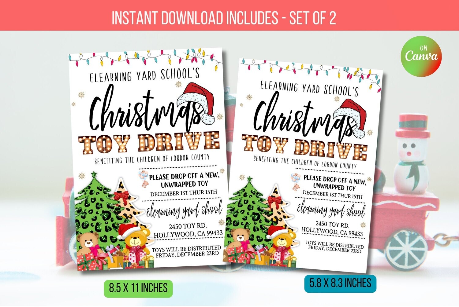 EDITABLE Christmas Toy Drive Flyer - Toy Drive Fundraiser Flyer - School Christmas Flyer - Church Christmas Flyer - DIY with canva
