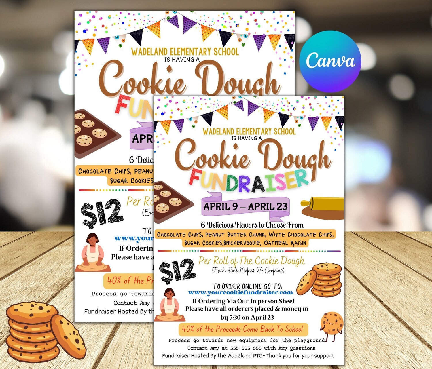 Cookie Dough Fundraiser Flyer, School PTA PTO Fundraising, Church Scouts Team Sports Charity Benfit, Baked Cookies Sales, Editable Template