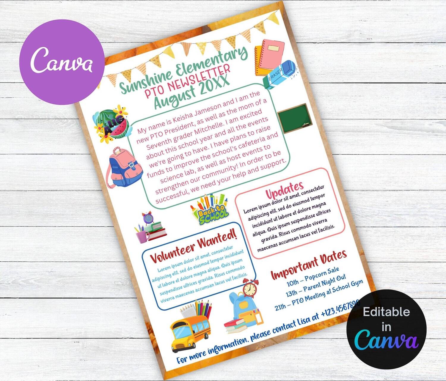 AUGUST PTO Newsletter Flyer, BAck to School, Why Volunteer School pto/pta Template, Instant Download