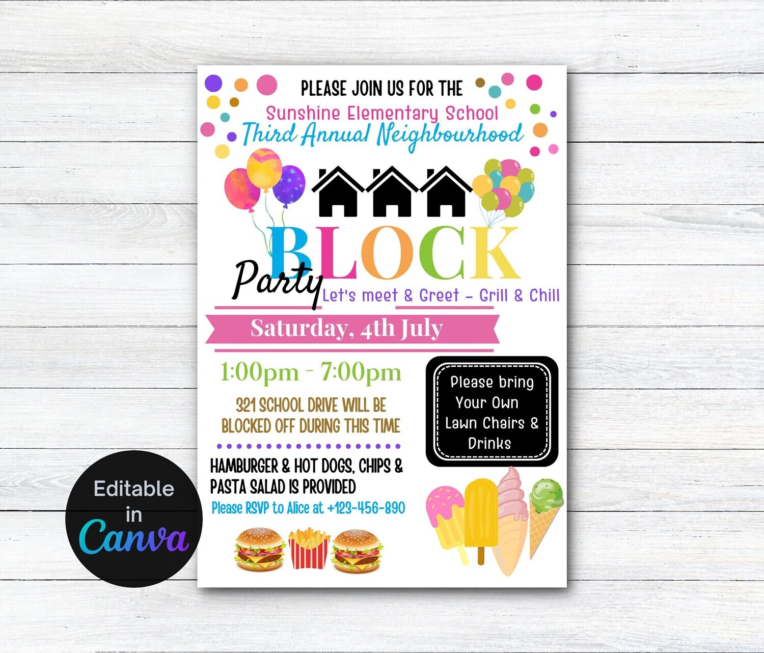 Block Party Invitation, Editable, Street Party, Community dinner flyer, neighborhood block party flyer, Neighborhood Open House Invitation.