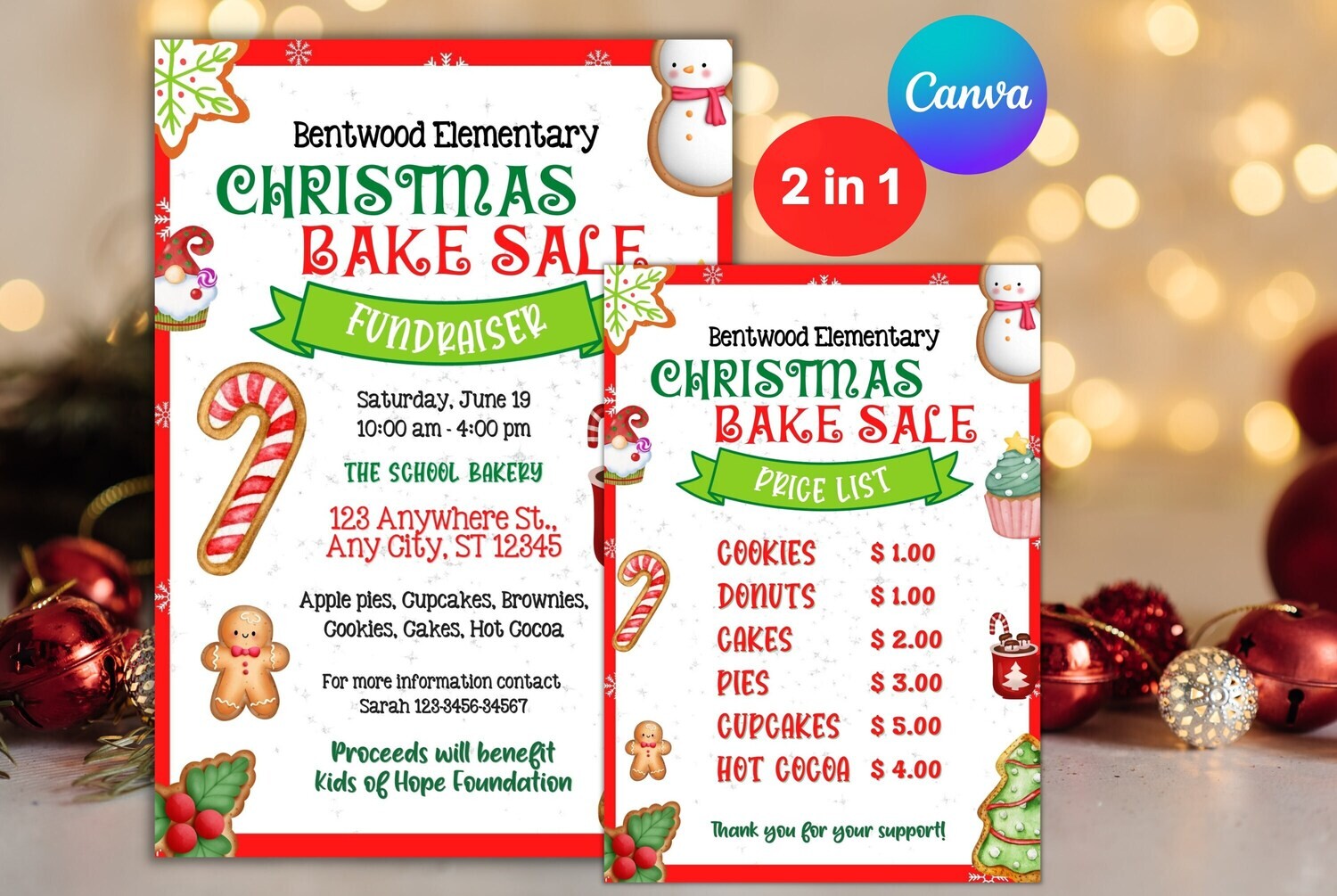 EDITABLE Christmas Bake Sale Flyer - School Bake Sale Flyer - Church Bake Sale Event - Christmas Bake Sale Invitation-Bake sale Menu