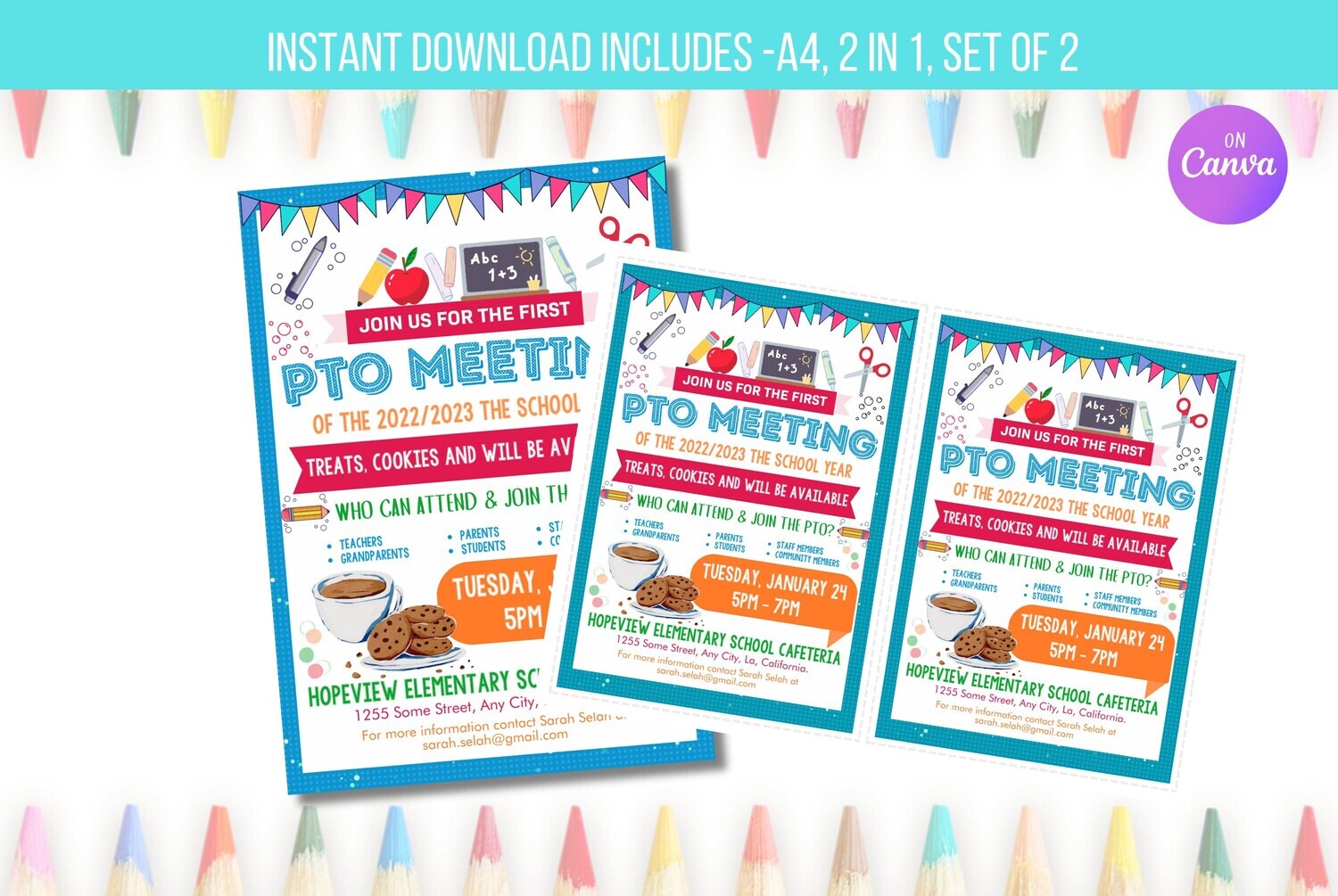 EDITABLE 2 in 1 PTO PTA Meeting Handout Flyer, School Fundraiser Event, Printable Volunteer Handout Template Instant Download