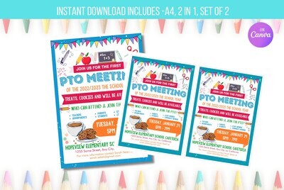 EDITABLE 2 in 1 PTO PTA Meeting Handout Flyer, School Fundraiser Event, Printable Volunteer Handout Template Instant Download