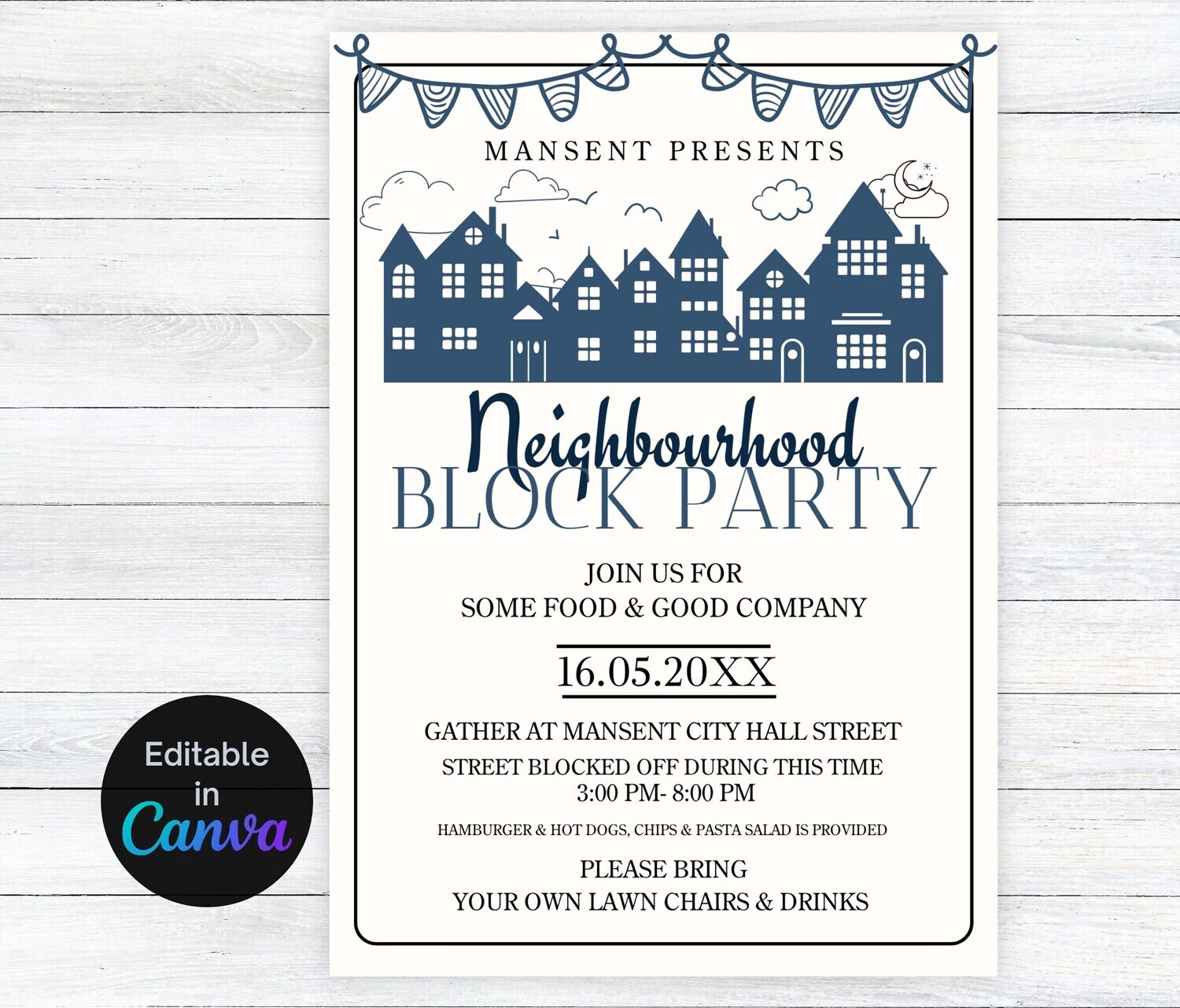 Block Party Invitation, Editable, Street Party, Community dinner flyer, neighborhood block party flyer, Neighborhood Open House Invitation.