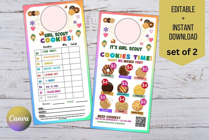 2023 Girl Scout Cookie Door hanger, Cookie Form, LBB and ABC Baker, Girl Scout Printable, Editable PDF, For Cookie Booth Sales,