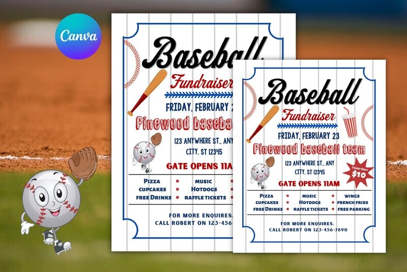 Baseball Fundraiser Editable Flyer, School Benefit Poster, Instant