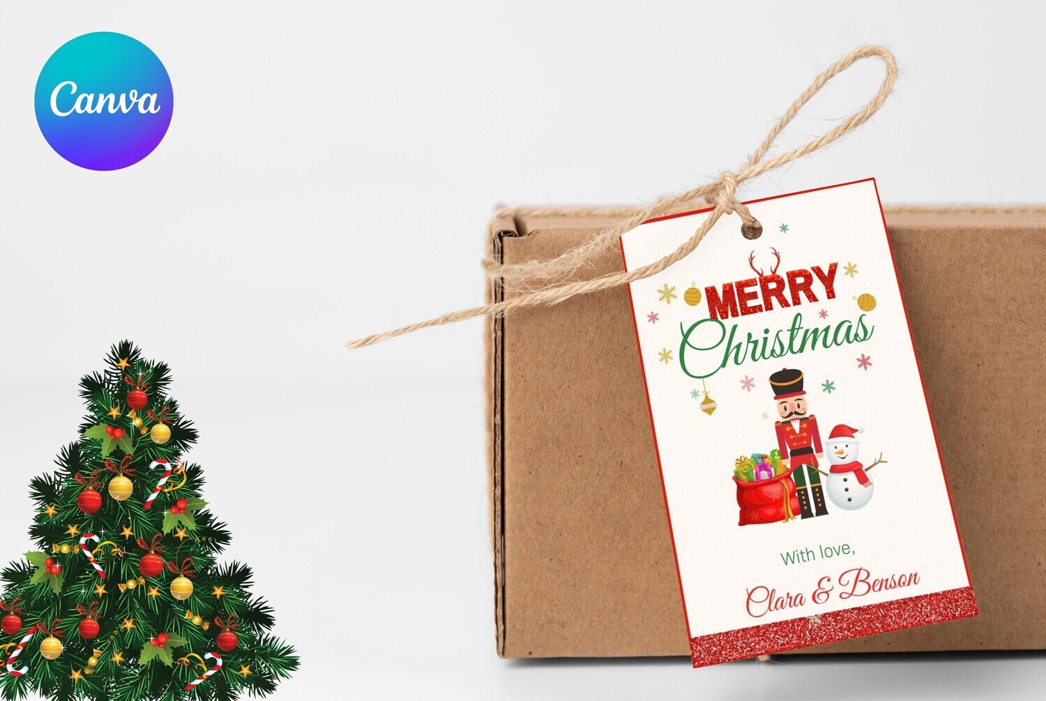CHRISTMAS Printable Gift Tags, Editable Personalized Favor Tags Template with Elf Santa, Instant Download Labels for Kids School Teacher DIY