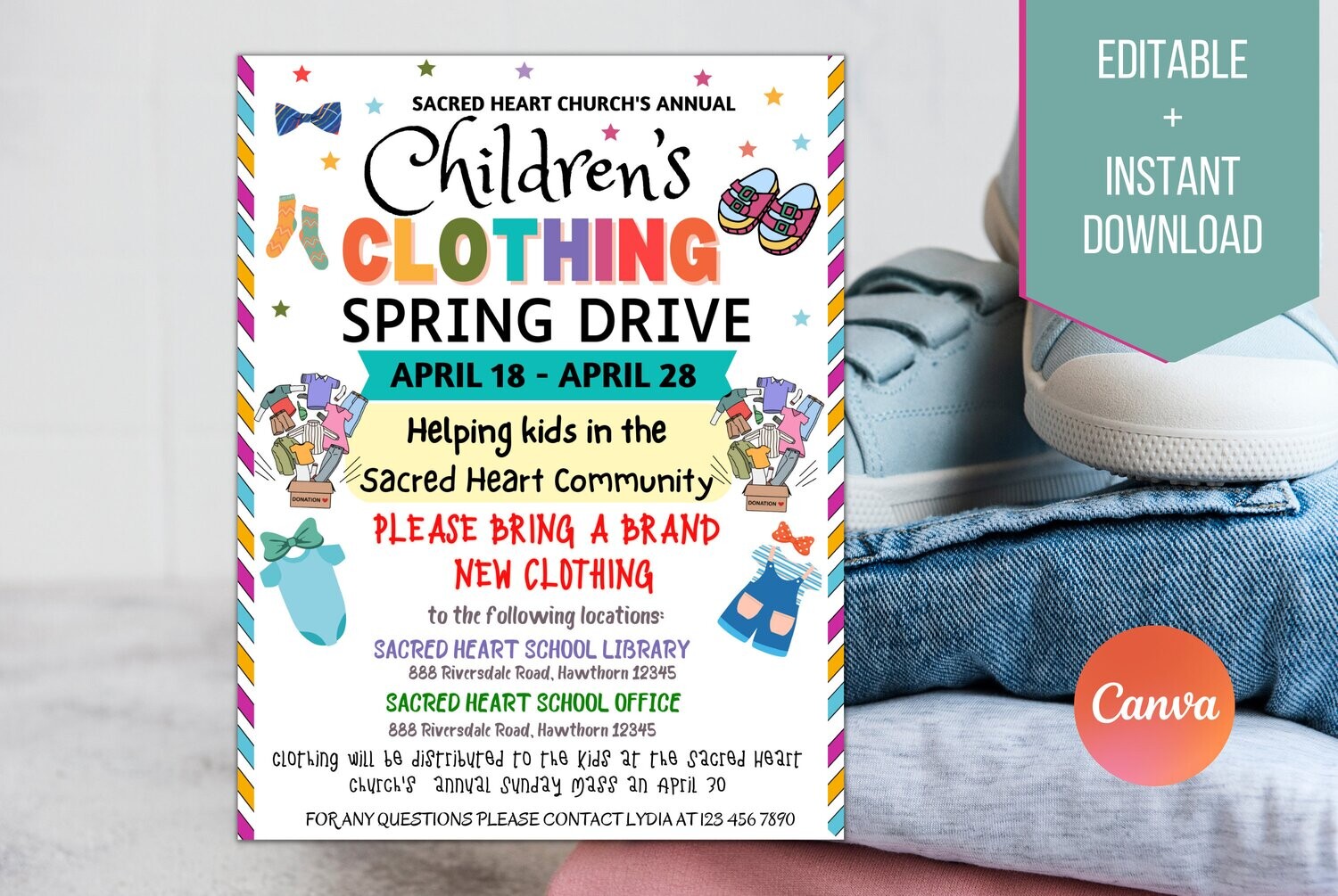 Clothing Drive Flyer, Printable PTA PTO Flyer, School Church Fundraiser, Clothing Swap Rummage Sale Event Poster Printable EDITABLE Template