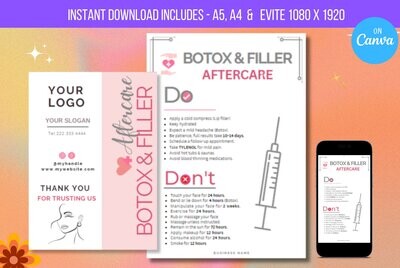 EDITABLE Botox And Filler Aftercare Flyer, Botox Special Flyer, Skincare Brand Advertisement Flyer Template, Promotion Beauty Flyer Template