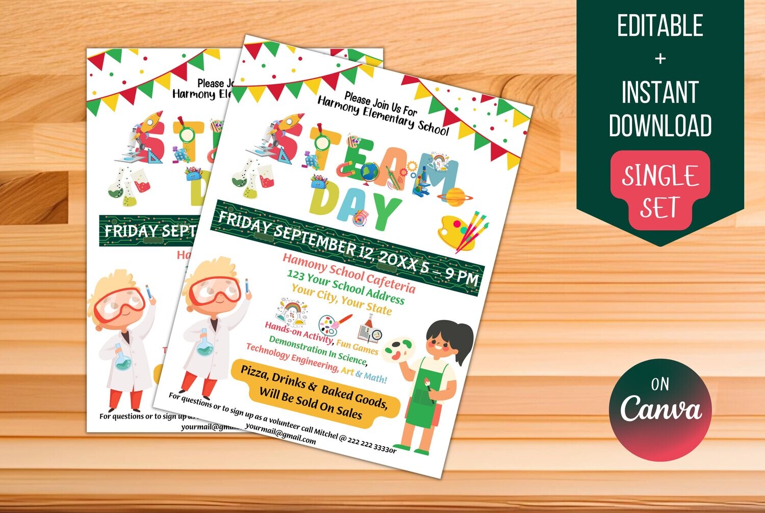 EDITABLE Family Steam Night Flyer, School PTA PTO Flyer, Community Church Fundraiser, Math Science Tech Educational Event Poster, Printable