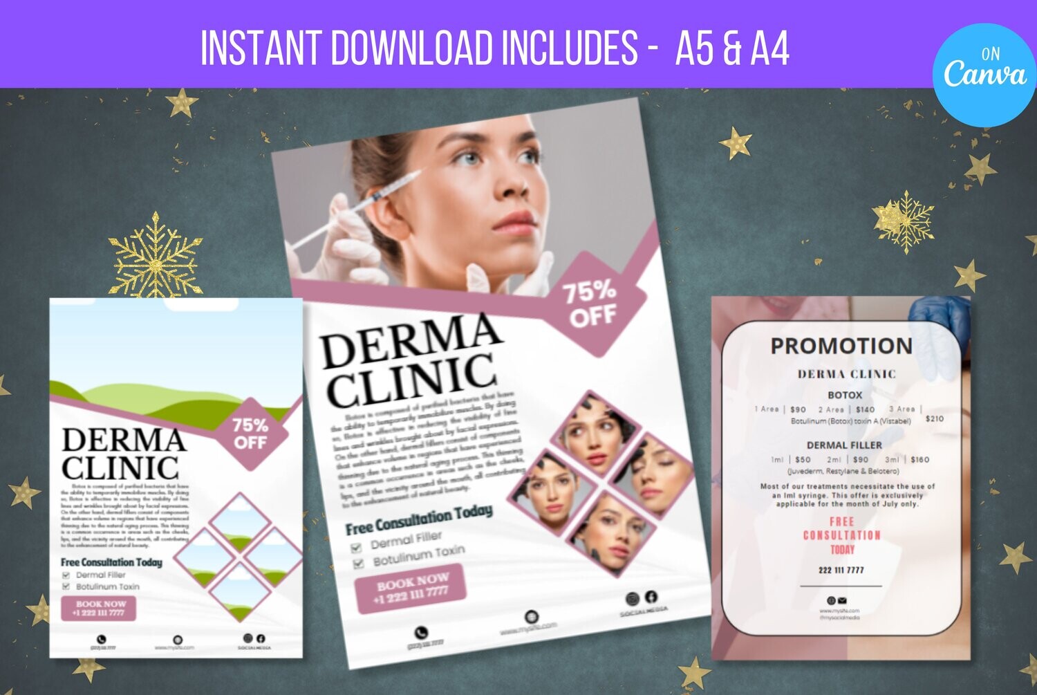 EDITABLE Botox Dermal Beauty Filler Flyer, Botox Special Flyer, Skincare Brand Advertisement Flyer Template, Promotion Beauty Flyer Template
