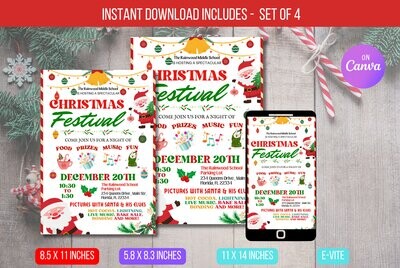 EDITABLE Christmas Festival Flyer Template, Printable Christmas Invite, Christmas school Community Xmas Party Template Instant Download