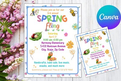 Spring market flyer, Fling EDITABLE poster for Bazaar, Easter festival, fundraiser event, PTA PTO, Craft show, Printable flyer, Spring fling