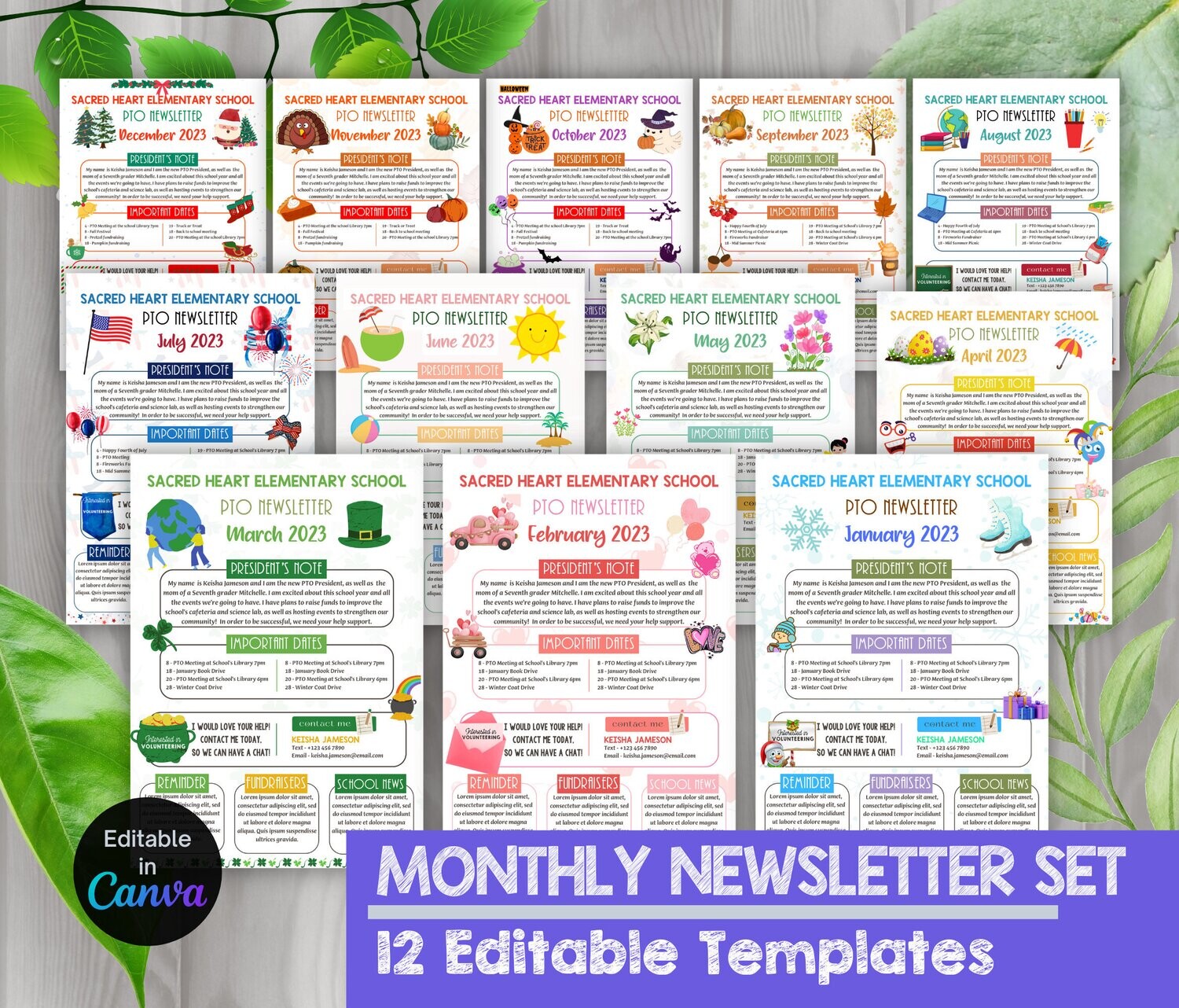 Editable Yearly Newsletter Template Set, Classroom Printable Handout Flyer Bundle, PTO PTA Newsletter Bundle, School Events Handout