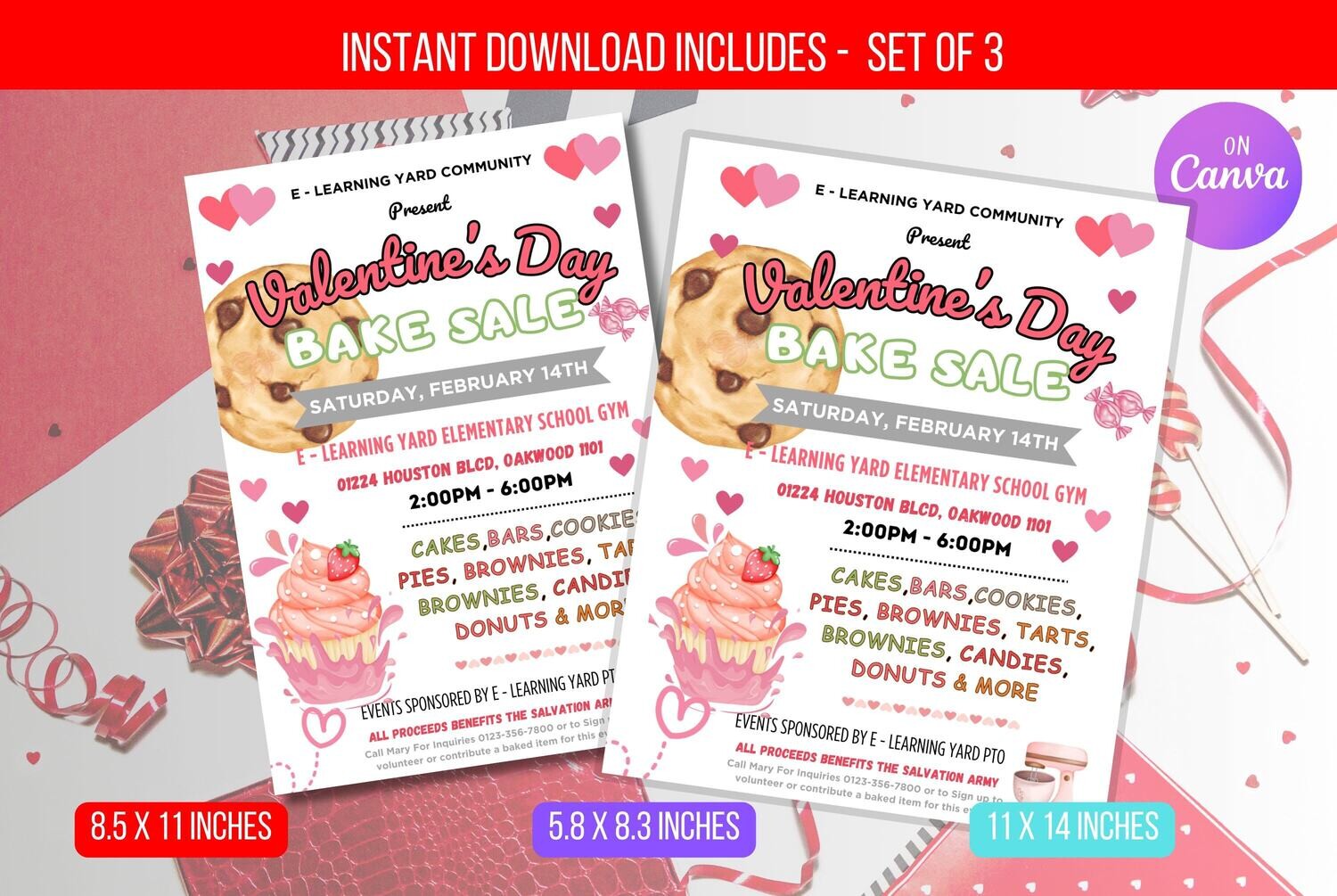 EDITABLE Valentine&#39;s Day Bake Sale Flyer, Bake Sale Event Invite, School Church Community Fundraiser Event Template Instant Download