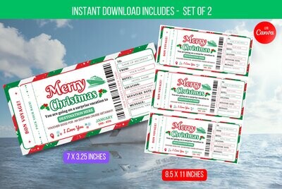 EDITABLE Christmas Boat Cruise Ticket Template, Christmas Surprise Trip, Vacation Reveal Cruise Ticket Digital Template Instant Download