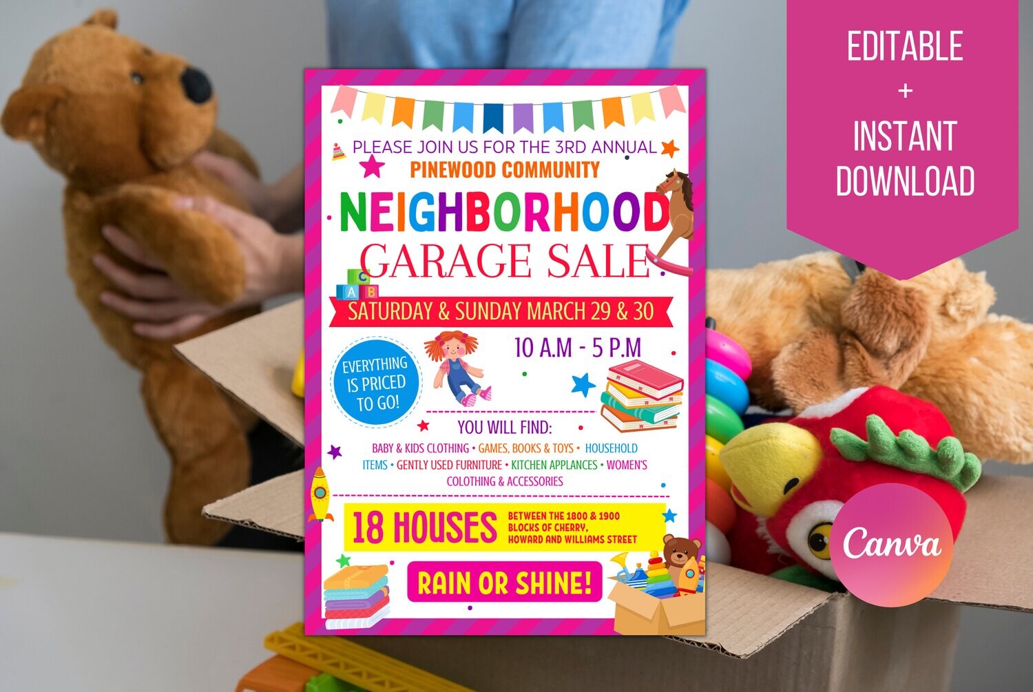 EDITABLE Garage Sale Flyer Template, Neighborhood Yard Sale Template, School Church Flyer Fundraiser, Sale Event Template