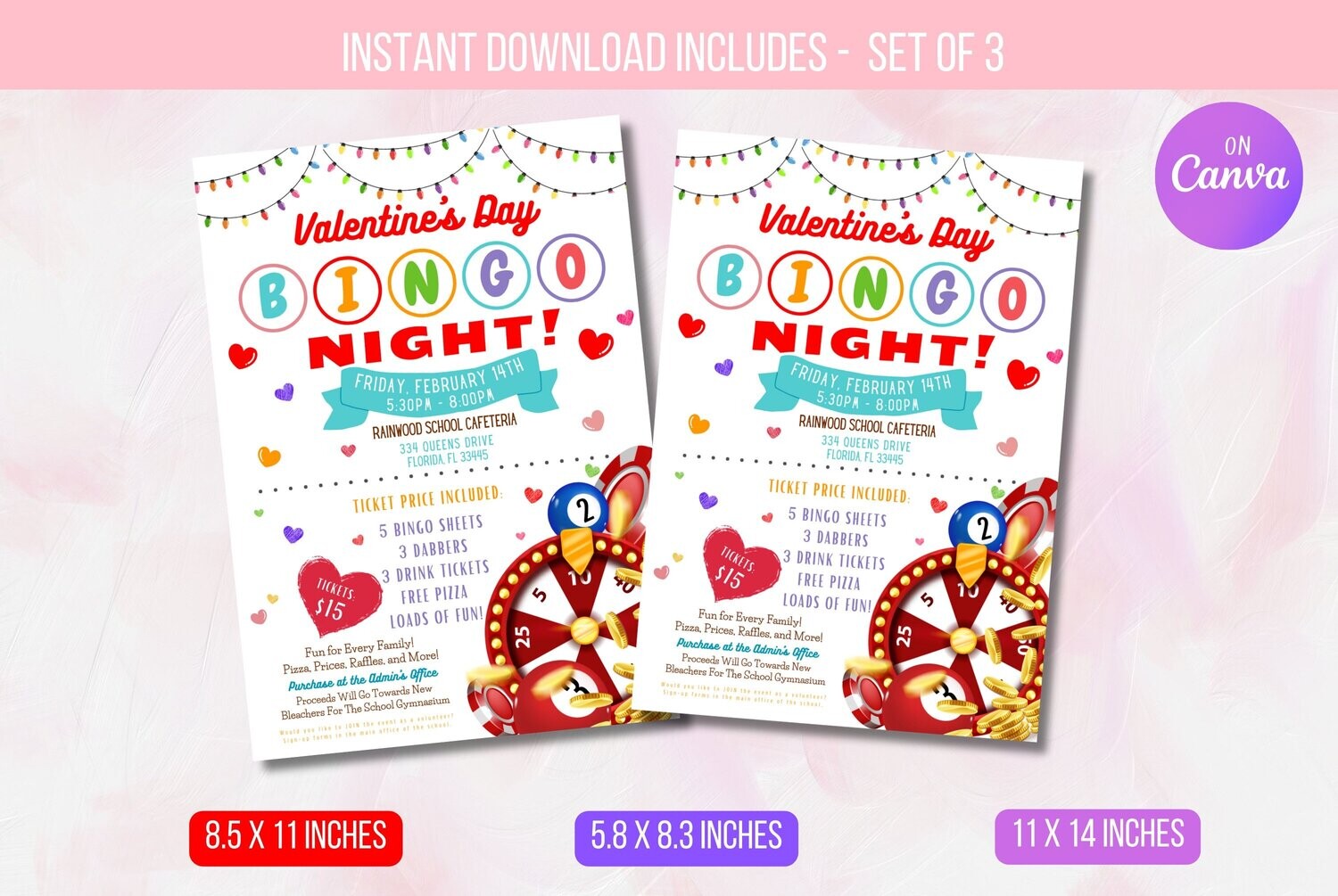EDITABLE Valentine Bingo Night Flyer, Bingo Night Flyer, School Community Event Invite, Church Printable Digital Invitation Instant Download