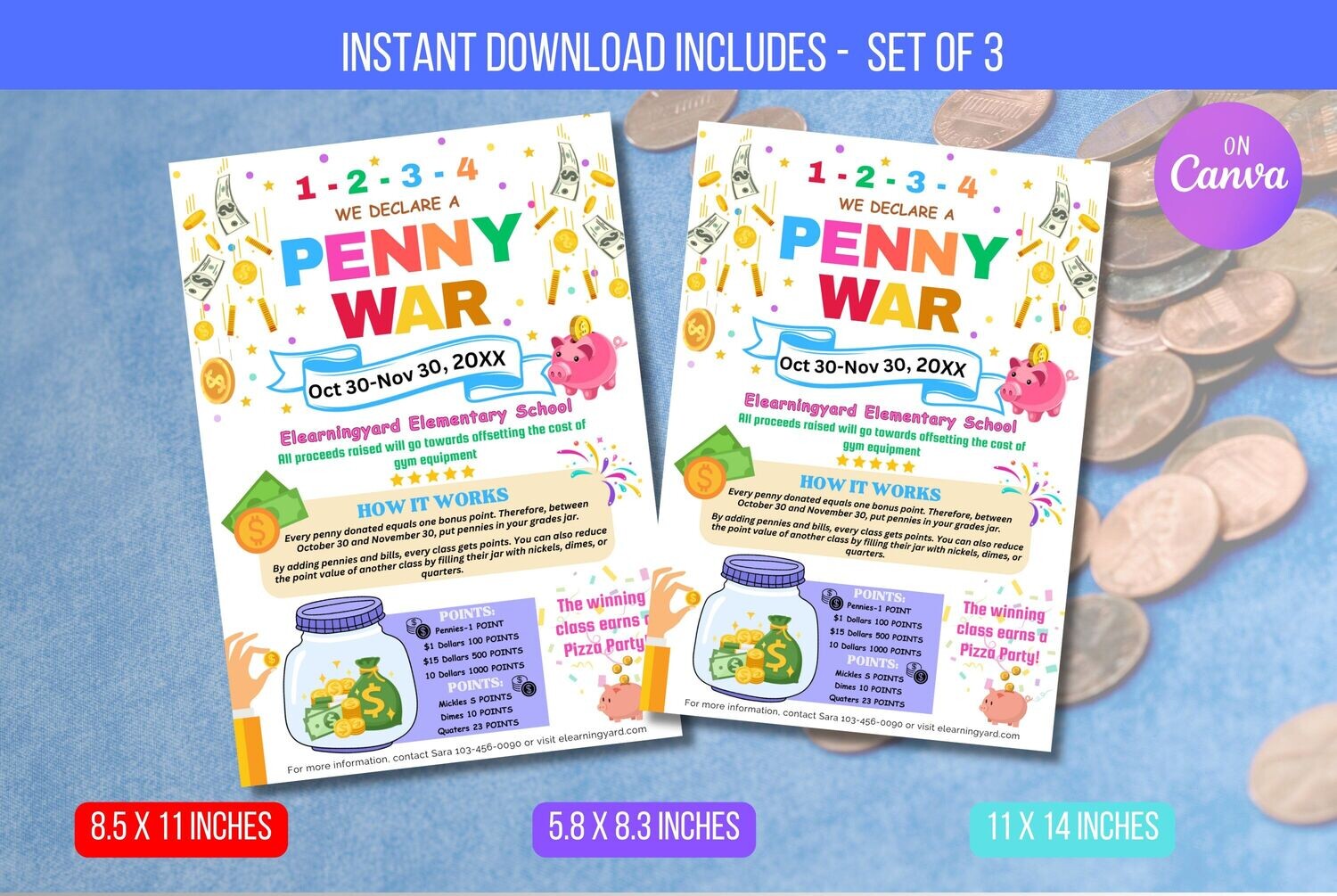 EDITABLE Penny War Fundraiser Flyer, Printable School Fundraiser Event, Nonprofit PTO PTA Event, Project Grad Event, Instant Download