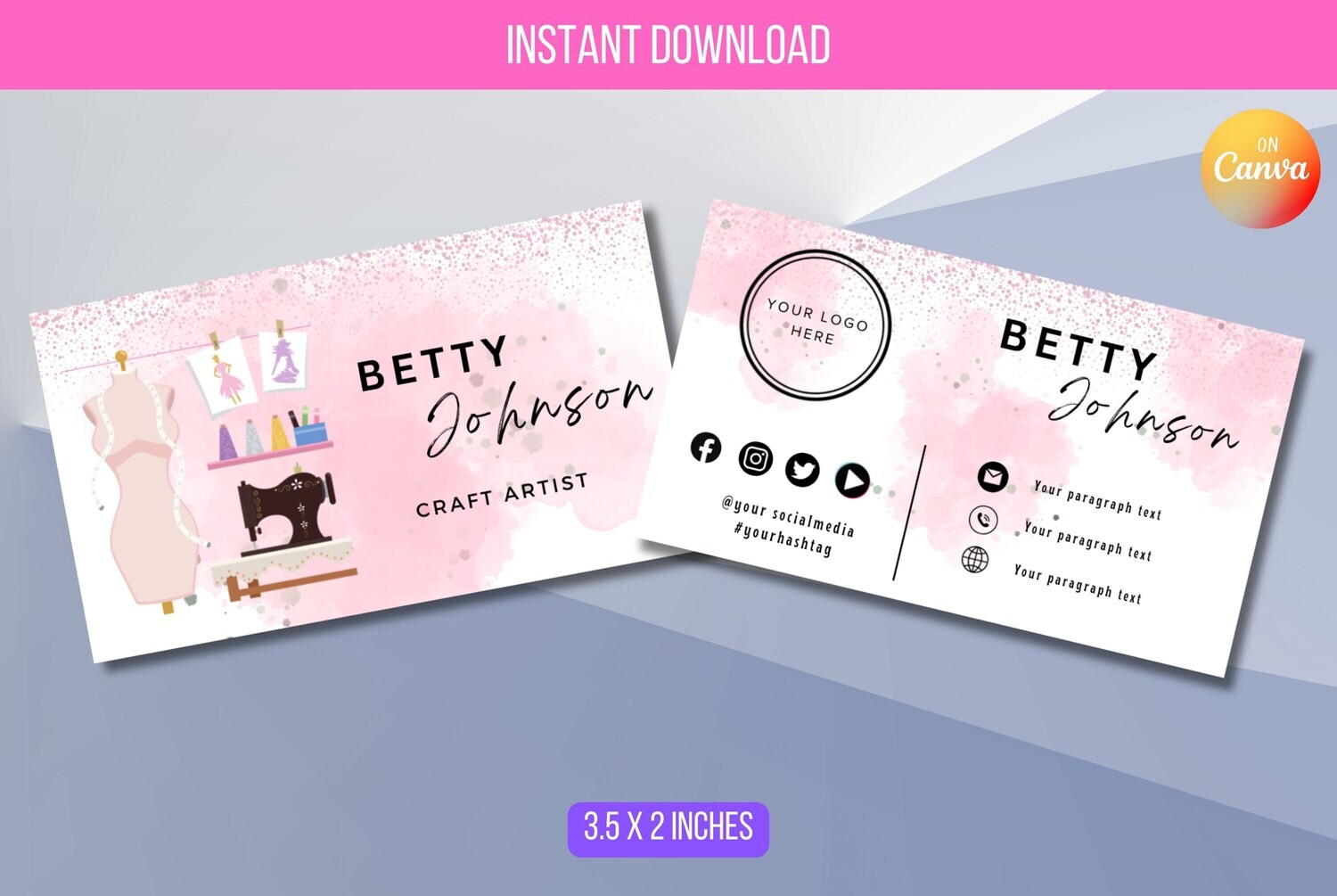 EDITABLE Business Card Template, Printable Business Card, Thank You For Your Purchase Card, Thank You card Digital Instant Download