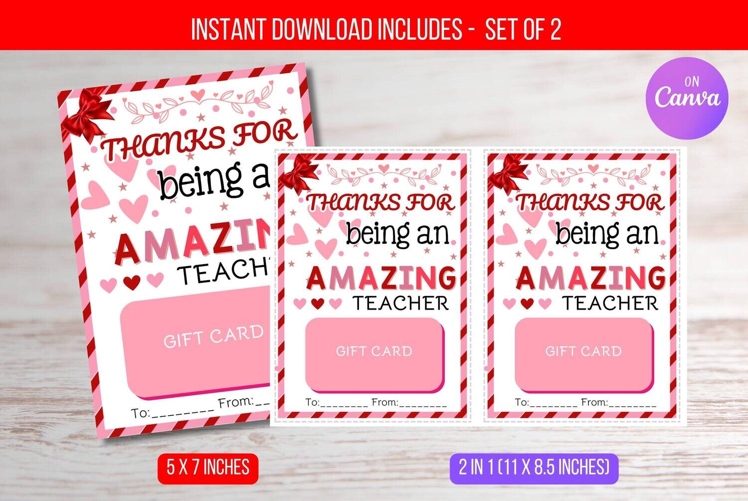 EDITABLE Amazing Teacher Thank You Gift Card, Teacher Staff Nurse Employee Gift Card Holder Printable Gift Instant Download