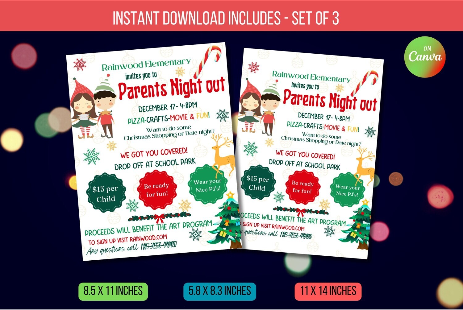 EDITABLE Christmas Parent Night Out Flyer, Date Night Fundraiser Invite, Christmas Event School Family Community Church Instant Download