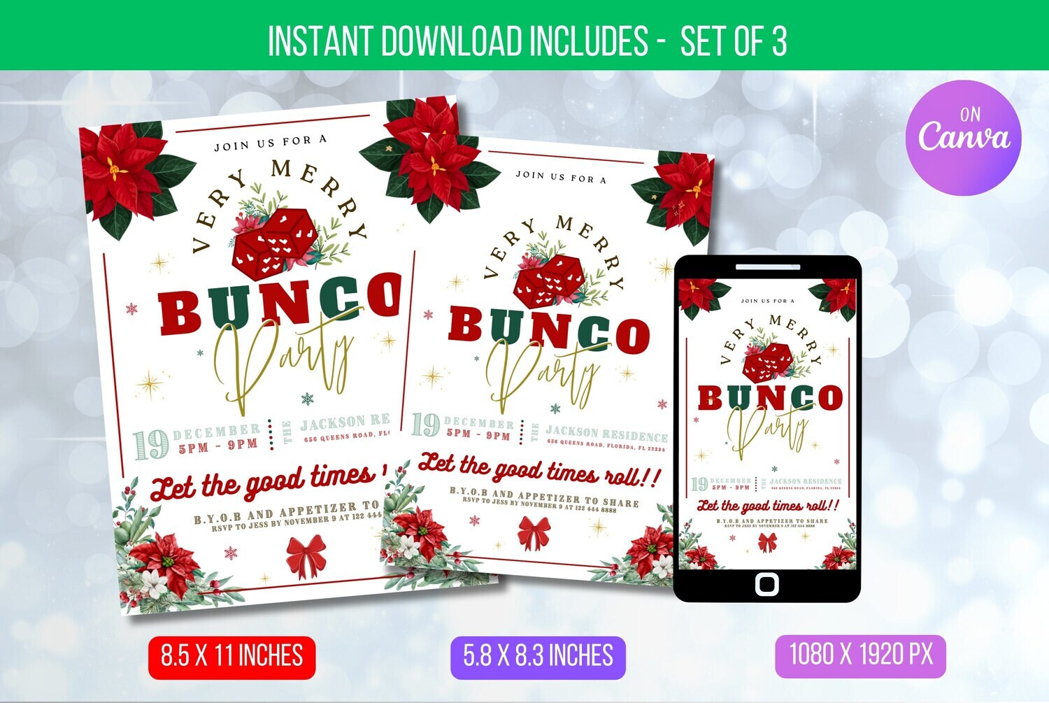 EDITABLE Christmas Bunco Party Invitation, Bunco Dice Party Template, Family Game Night Printable Invite, Digital Template Instant Download