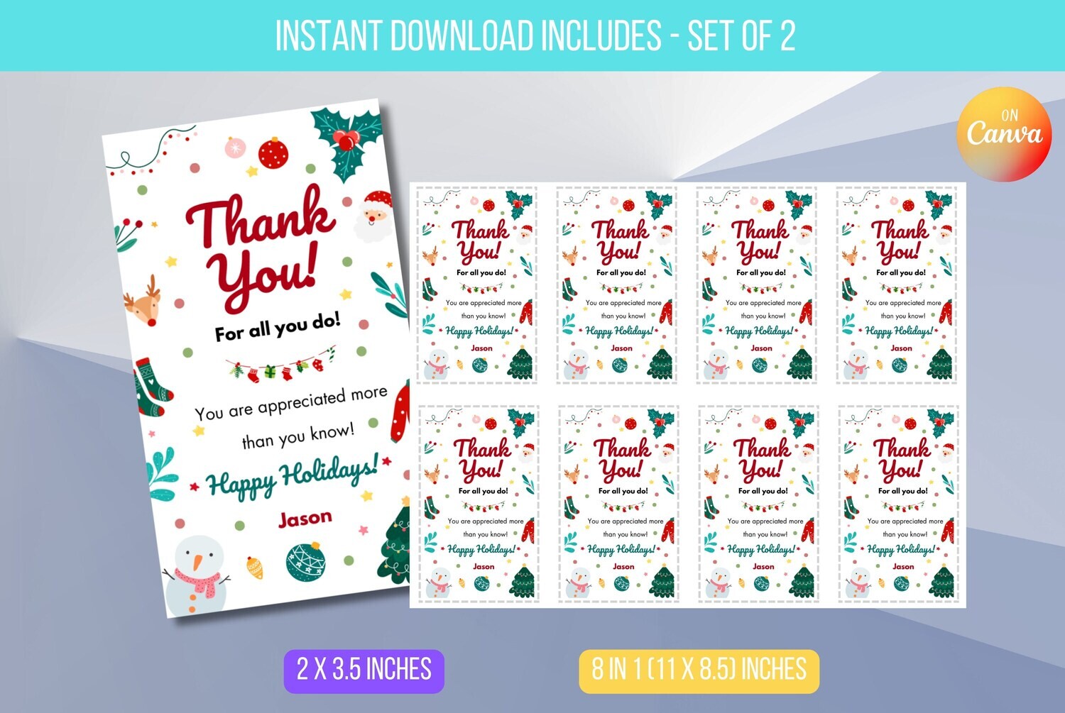 EDITABLE Christmas Thank You Gift Tags, Editable Personalized Favor Tags Template with Santa, Printable Tags For School Instant Download
