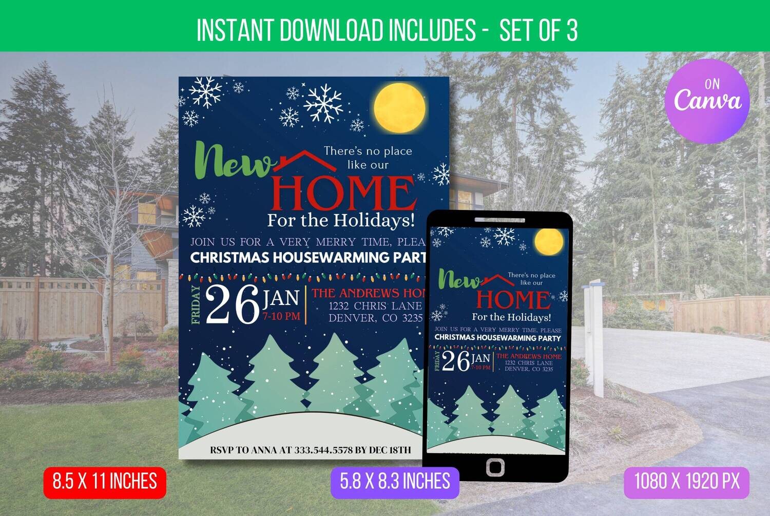 EDITABLE Christmas Housewarming Party Invitation, Holiday Party Invite, Open House Invitation Printable Digital Template Instant Download