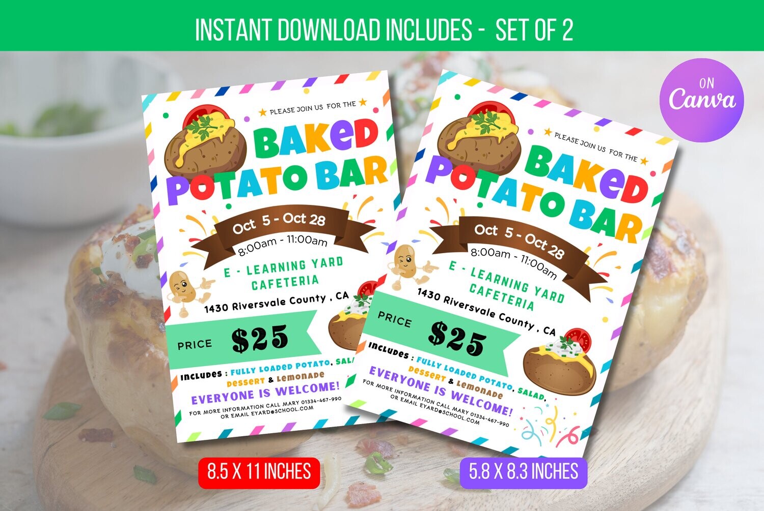 EDITABLE Baked Potato Bar Flyer, School Fundraiser Invitation, Fundraiser Invite Template, Bake SALE Event Digital Invite Instant Download