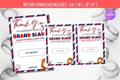 EDITABLE Baseball Coach Appreciation Gift Card, Printable Coach Gift, Coach Appreciation BaseBall Team appreciation Instant Download