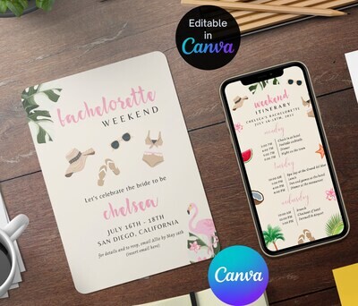 Beach Bachelorette Weekend Itinerary Invite, Beach Bachelorette Party Print, Bachelorette Invitation Template. Beach Bachelorette Itinerary
