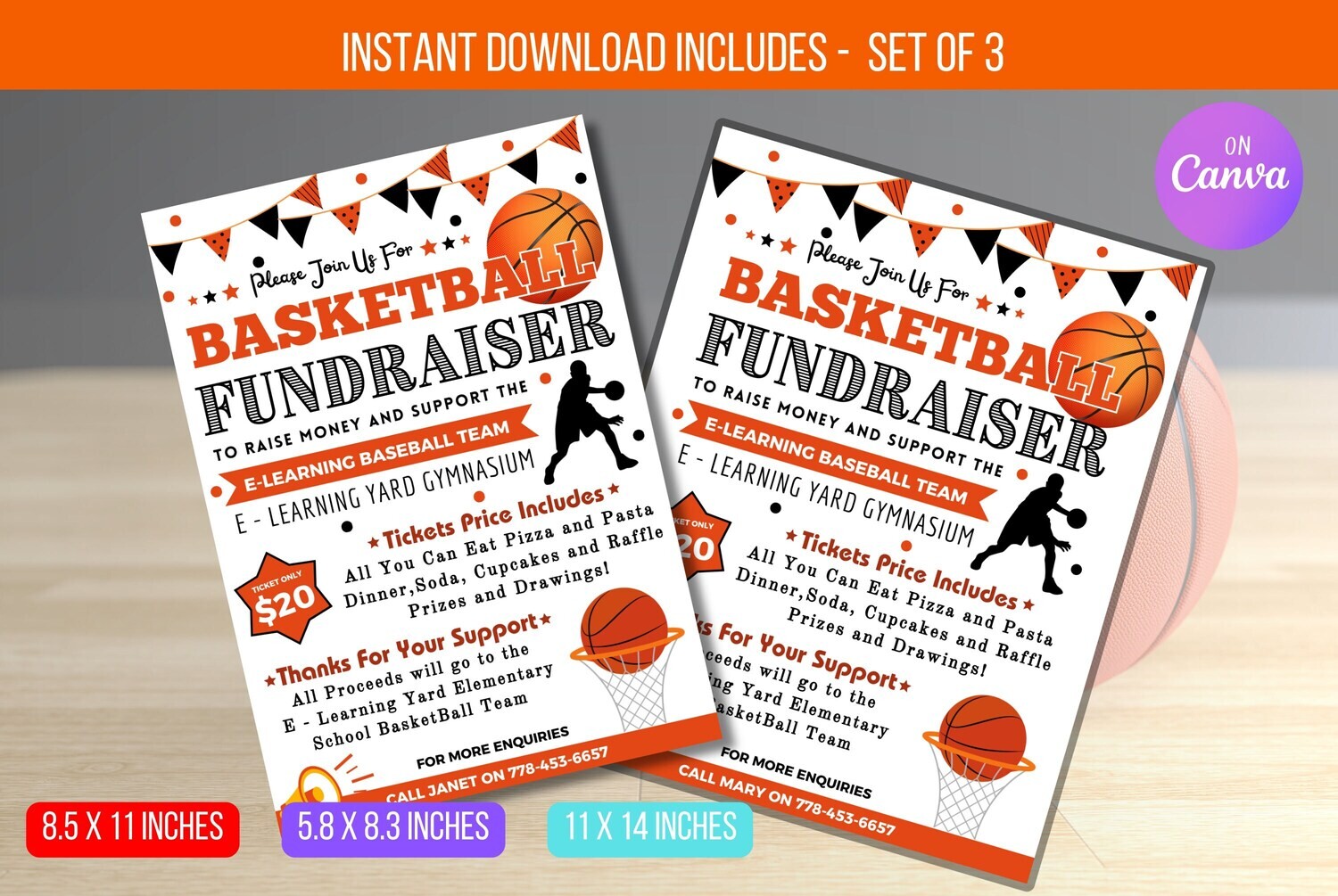 EDITABLE Basketball Fundraiser Flyer, School Community Benefit Poster, Fundraiser Event, Basketball Game Flyer template Instant Download