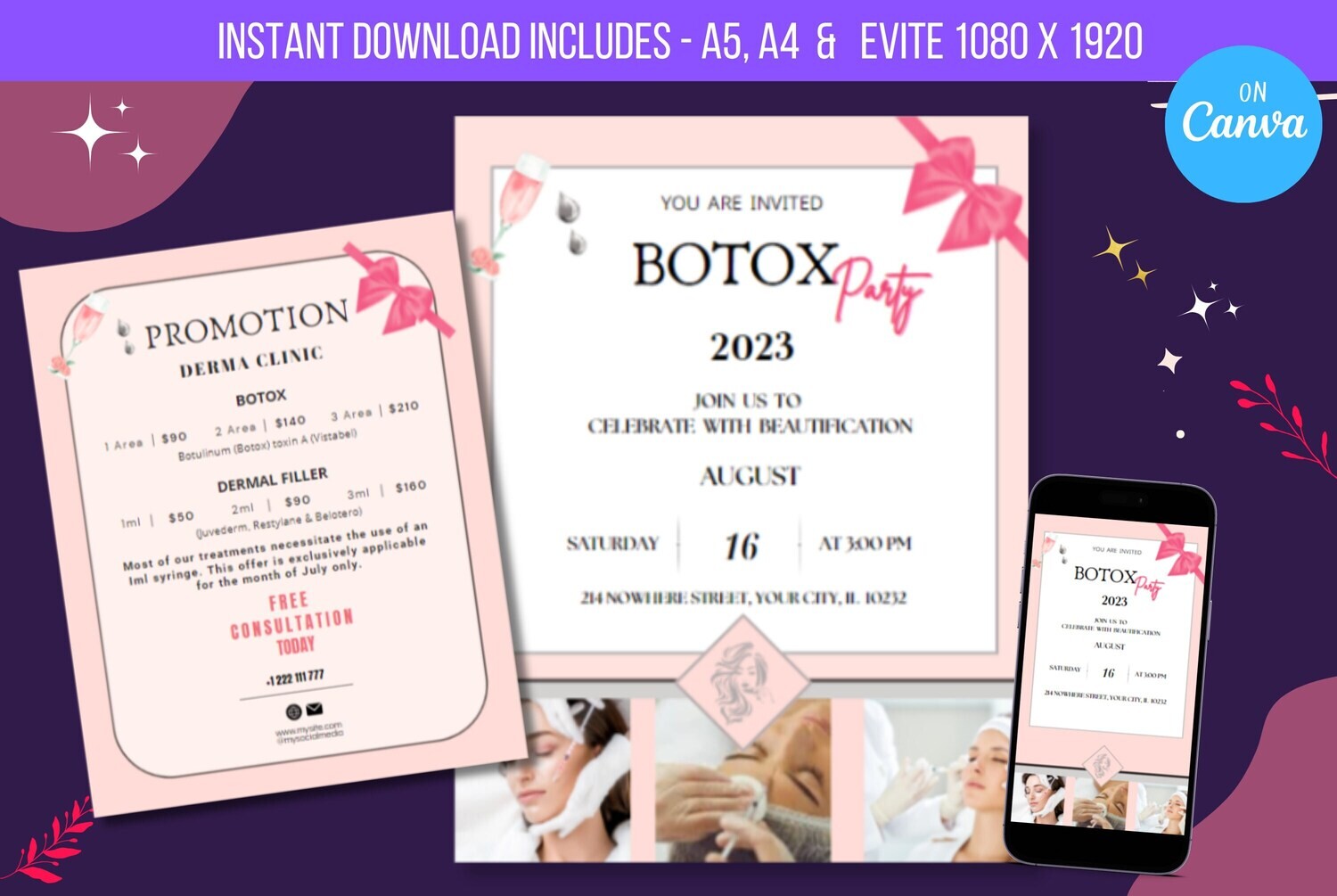 EDITABLE Botox Party Flyer, Botox Party Invitation, Botox Party Invite Template, Spa Flyer Template, Promotion Beauty Flyer Templates