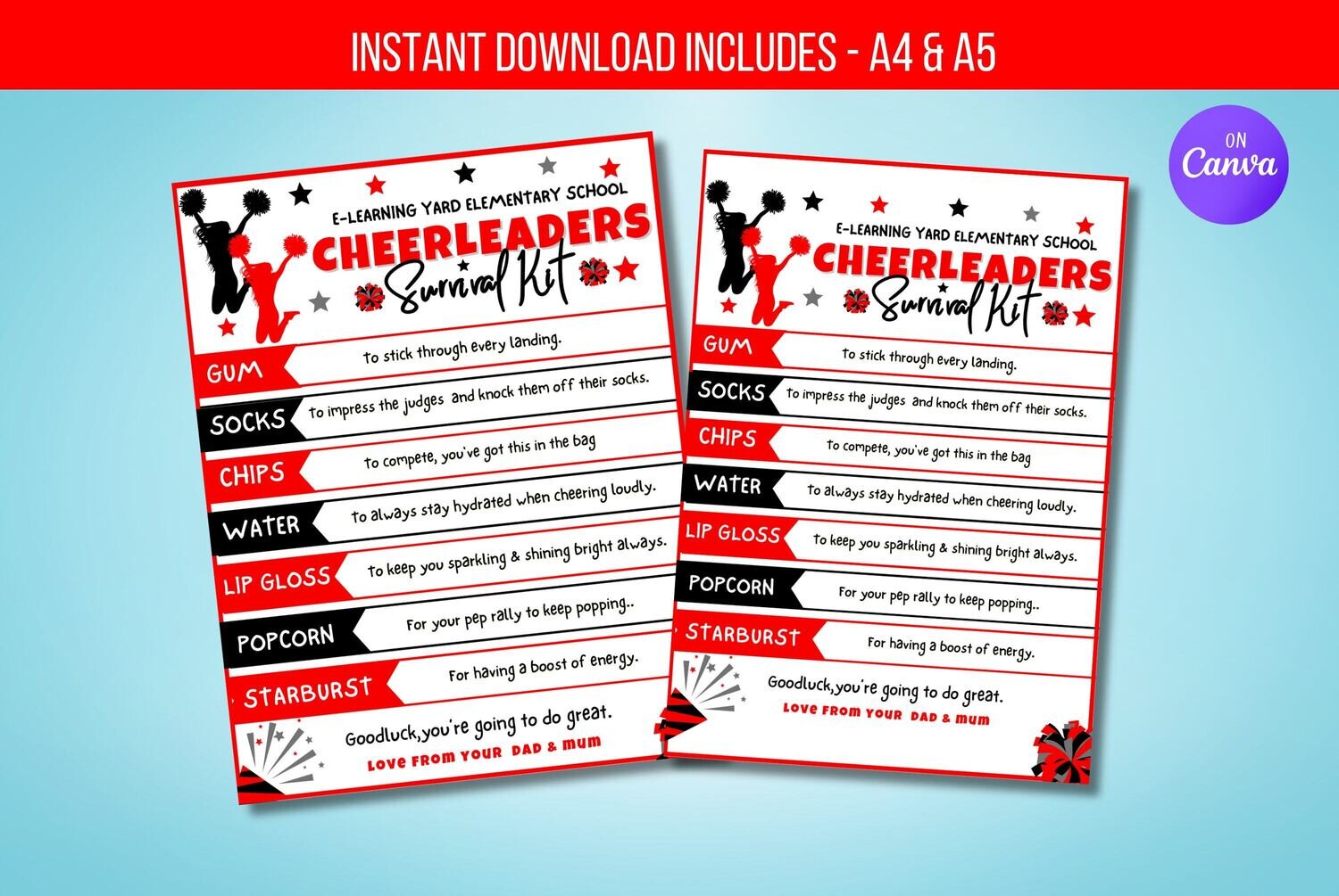 EDITABLE Cheerleader Survival Kit Template, Cheerleader Thank You Gift, Appreciation Gift Ideas For Cheerleaders, Printable Instant Download