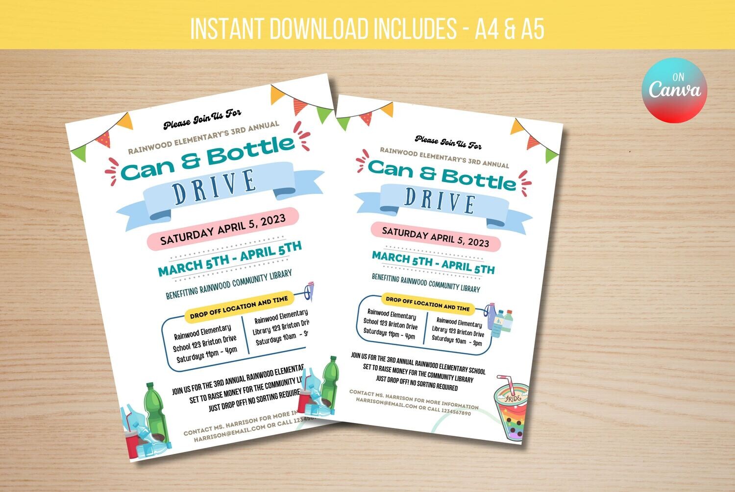 EDITABLE Can and Bottle Drive Flyer, Printable Invitation, Pto Pta Charity Invitation, School Church Community TEMPLATE Instant Download