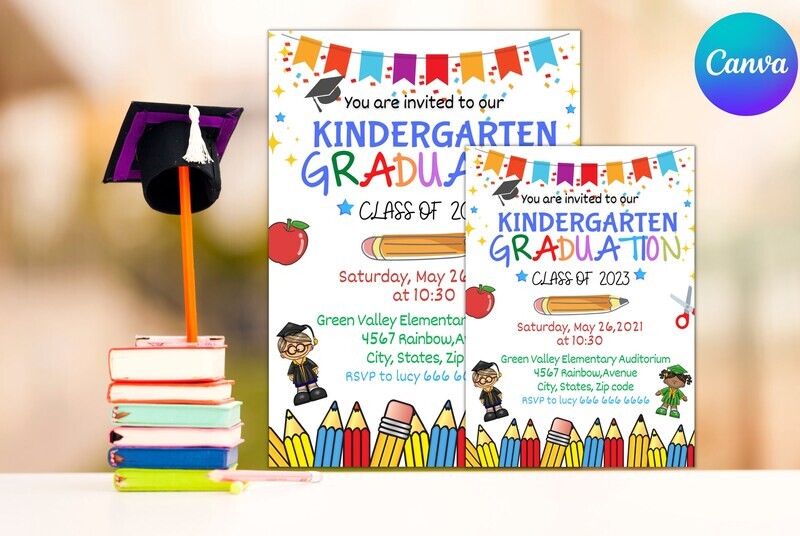 Editable Kindergarten Graduation Invitation Flyer, Printable Kindergarten Graduation Announcement, Class Graduation Ceremony, Pre School