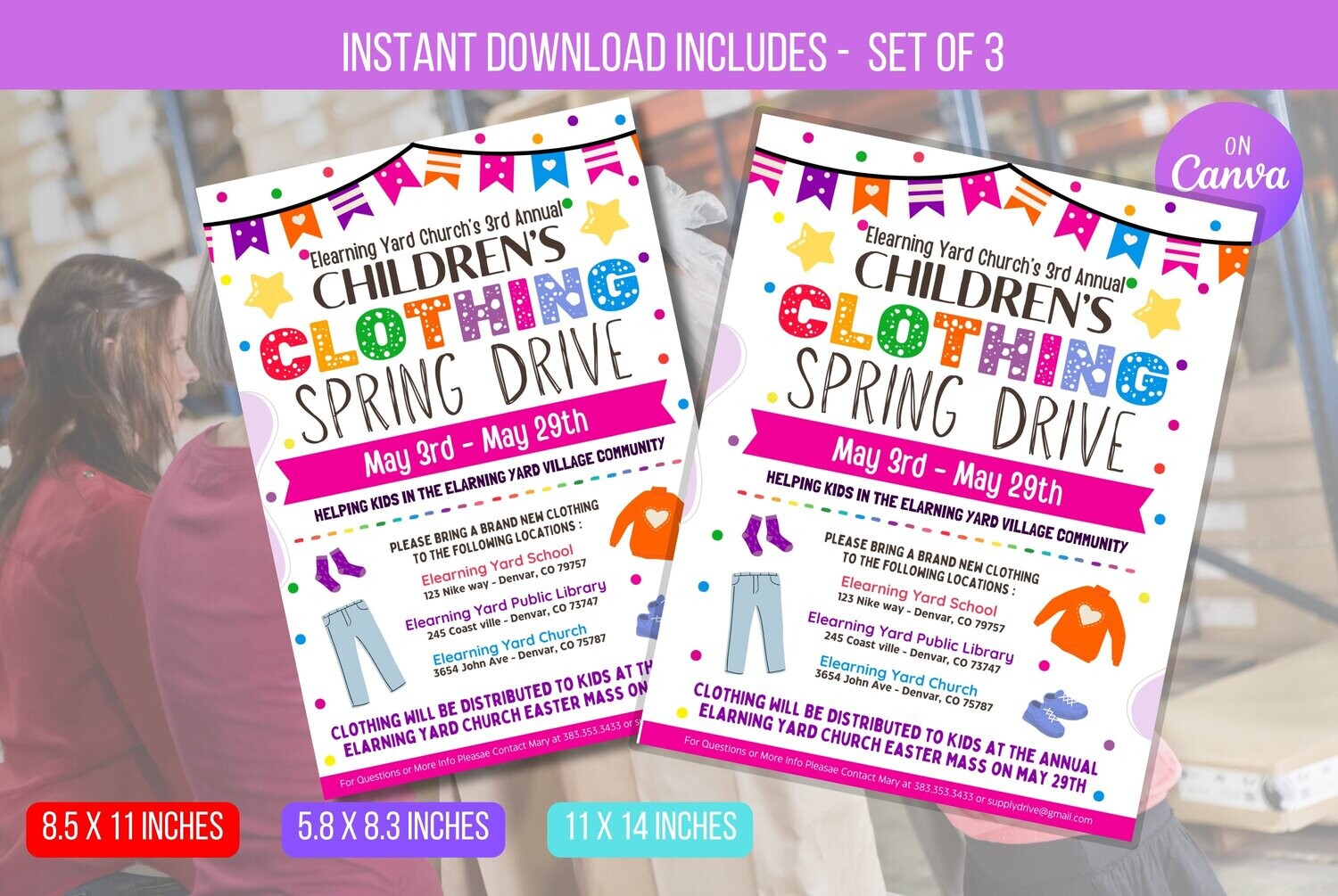EDITABLE Clothing Spring Drive Flyer, PTA PTO Flyer, School Church Fundraiser Templat, Clothing Swap Sale Event Printable Instant Download