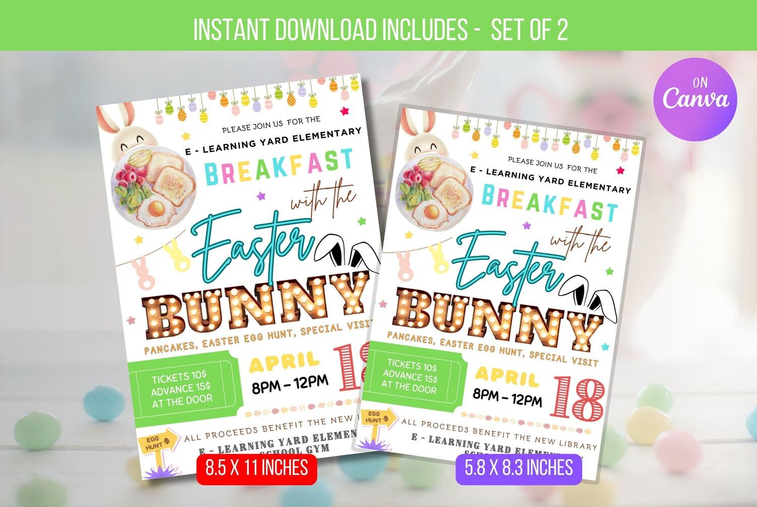 EDITABLE Breakfast with Easter Bunny Flyer, Printable School Invite, Church Community Fundraiser, Easter Bunny Event Instant Download