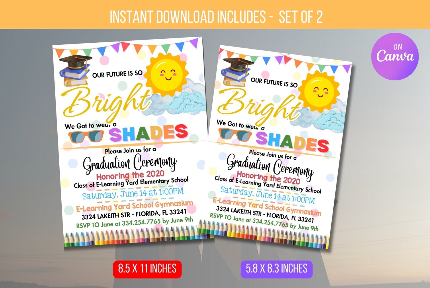 EDITABLE Kindergarten Graduation Invitation, Preschool Graduation Ceremony Invite, Colorful graduation Digital Invite, Instant Download
