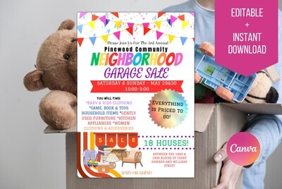 EDITABLE Garage Sale Flyer Template, Neighborhood Yard Sale Template, School Church Flyer Fundraiser, Sale Event Template